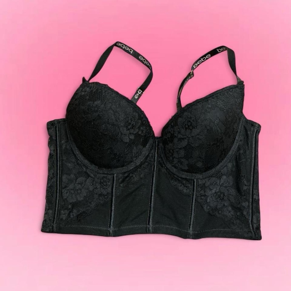 🖤Elegant Bebe Black Floral Lace Push Up Bustier
